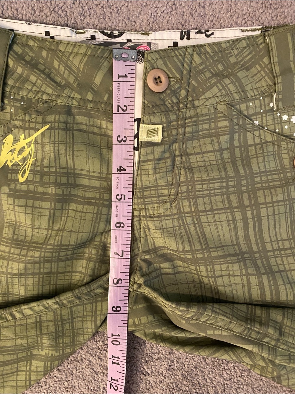 Ten -80 Olive Green Floral Plaid Cargo Shorts - Picture 9 of 12